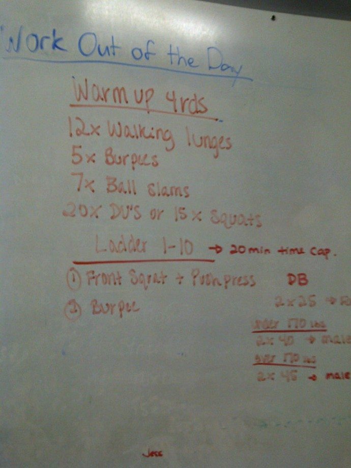 Dumbbell Thrusters and Burpees... need I say more?