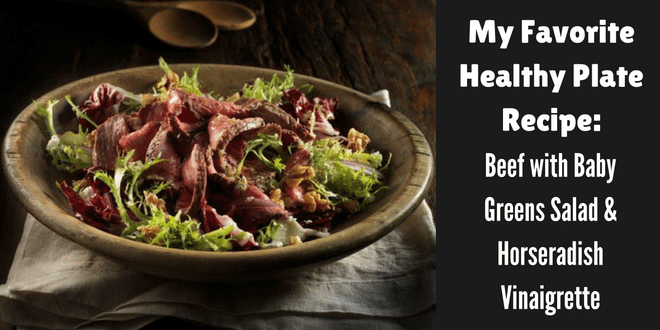 Beef with baby greens and horseradish vinaigrette